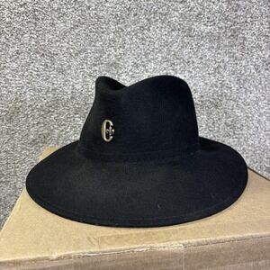 Conte Of Florence Hat Fedora Mens 7 1/4 Black Wool Wide Brim Lined Italy